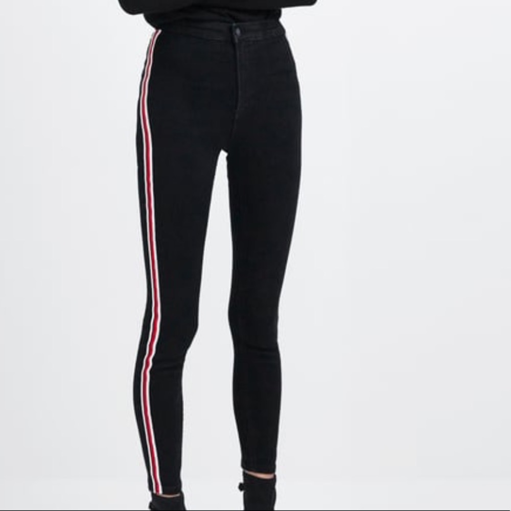 High rise super elastic jeggings with stripe jeans